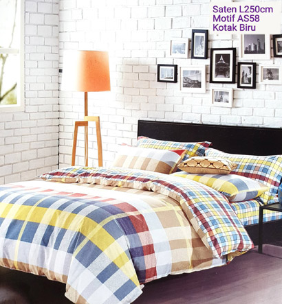 Sprei Katun Jepang Super Kotak Biru