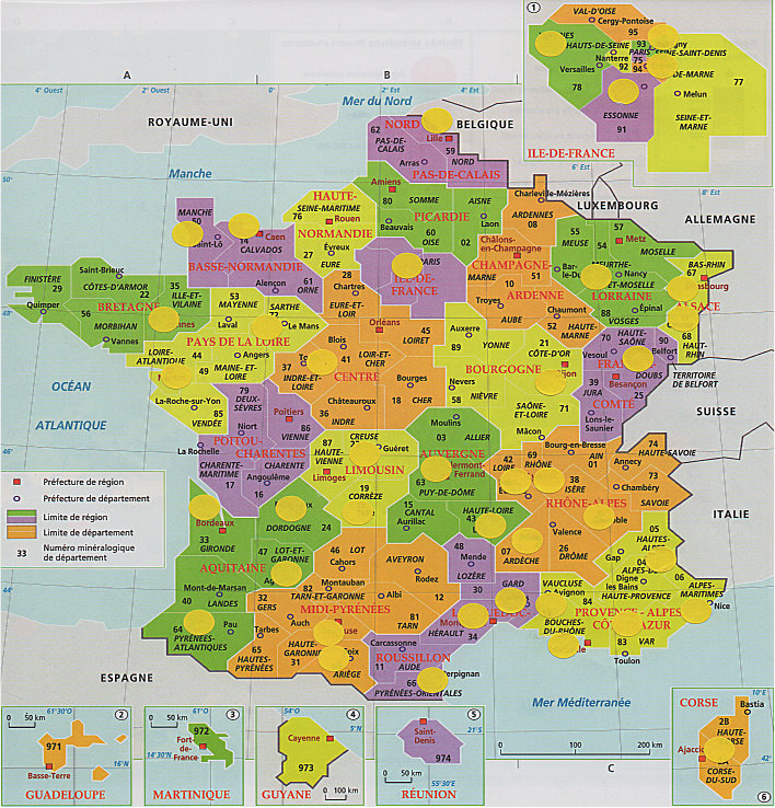 CARTE DE FRANCE : divisions régions