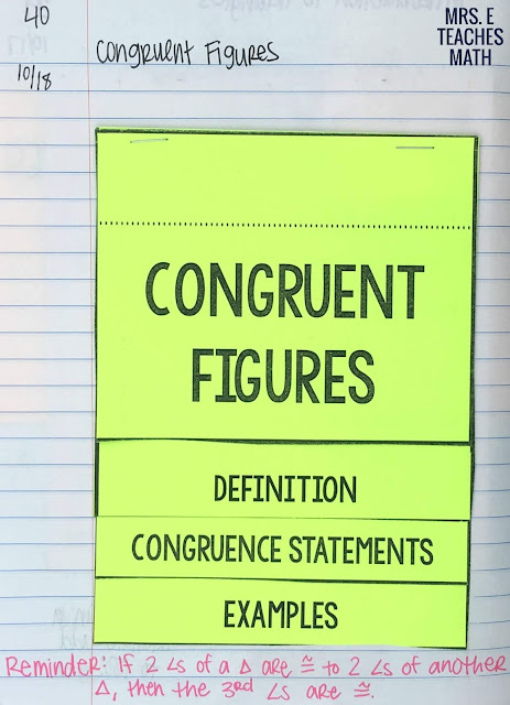 Congruent Figures Flipbook for Geometry Interactive Notebooks - perfect intro to congruent triangles