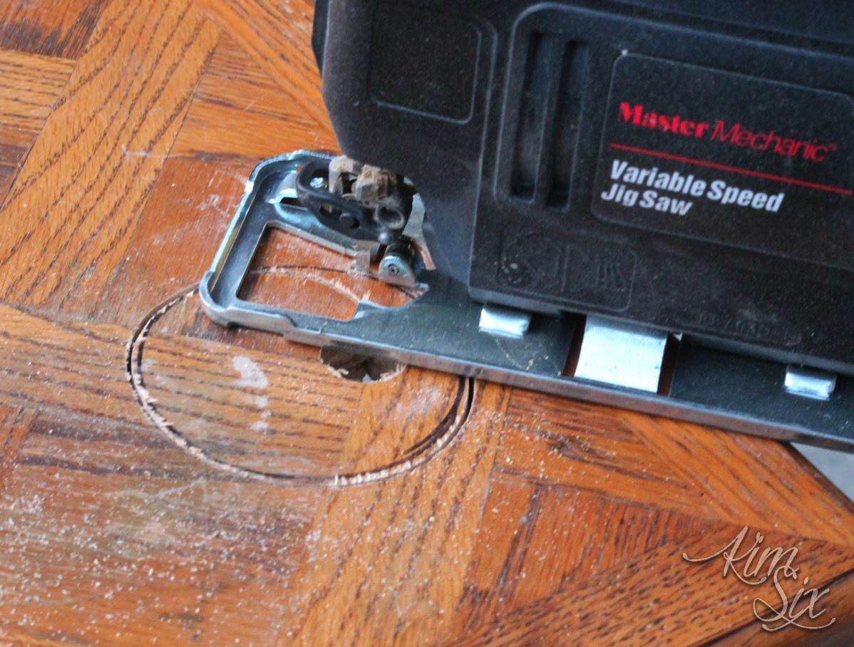 Cutting hole in thrift store furniture