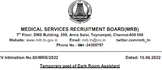 MEDICAL SERVICES RECRUITMENT BOARD(MRB) - Temporary post of Dark Room Assistant - Dated: 15.06.2022 - PDF