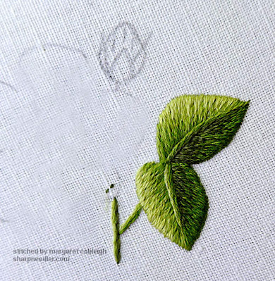 Outline for needlepainted flower bud prior to stitching