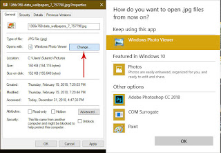 Mengatur Windows Photo Viewer sebagai Default Apps photo viewer melalui Propertise