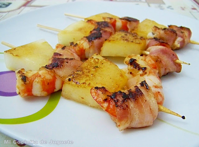 Brochetas de Gambas con Bacon y Melón