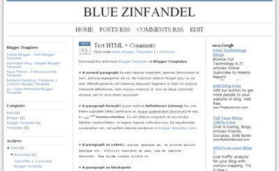 Blue Zinfandel 3 column Blogger Template
