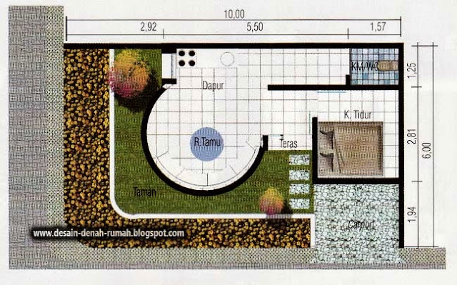 Denah Rumah Minimalis Tipe 28 Gaya Kotak Silinder