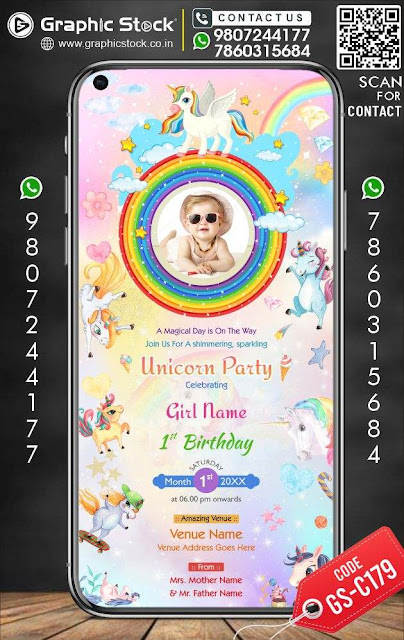 Unicorn theme Birthday Invitation Card