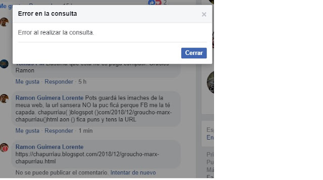 Facebook cape la meua web del chapurriau, no puc ficá cap URL, error al realizar la consulta