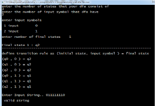 c program to implement dfa