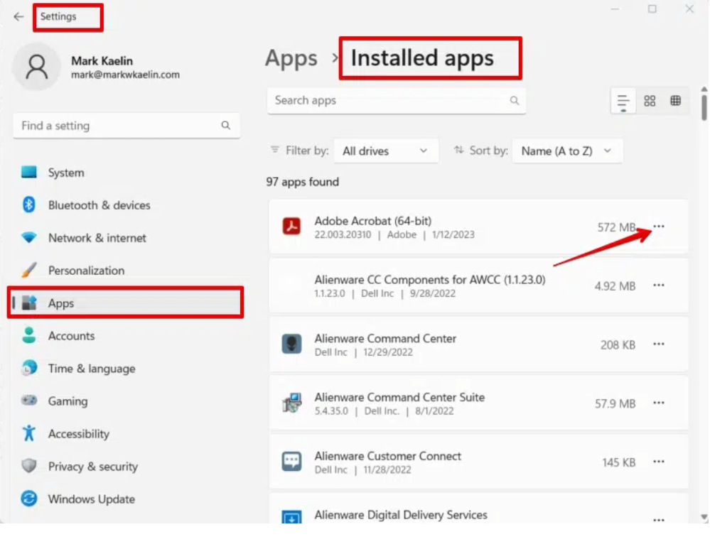 Remove previously installed applications in Windows 11 to disable the appearance of ads: