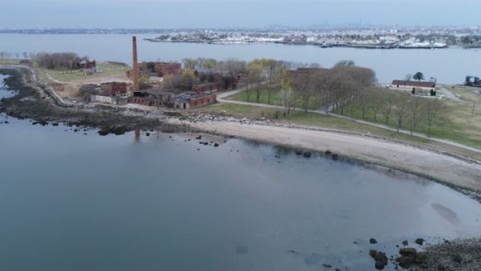 View of Hart Island in New York - the place for mass burial, now active in the middle of the coronavirus