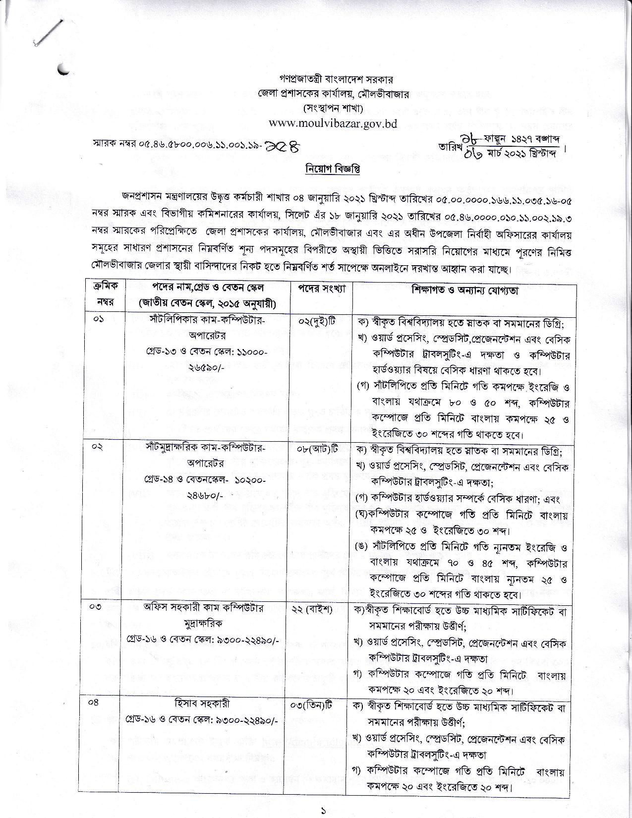 DC Office Job Circular 2021