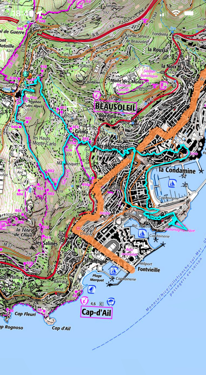 La Turbie to Monaco hike track