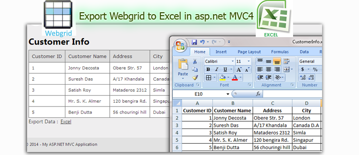 How to Export Webgrid to Excel  in MVC4 Application