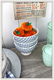 Fall Breakfast Nook Decor-Mini-Pumpkins-Blue & White-Gingham-From My Front Porch To Yours