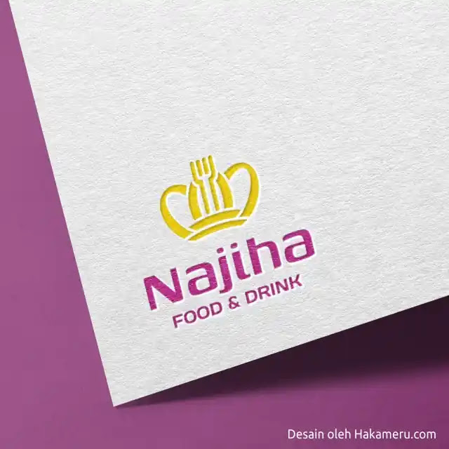 Desain logo ungu kuning bentuk mahkota ratu untuk usaha kuliner makanan minuman UMKM - Hakameru.com