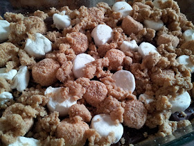 The s'mores bars are ready to bake now