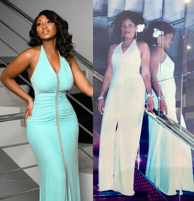 Omotola's daughter re-rocks dress actress wore years ago for her 21st birthday [photos]