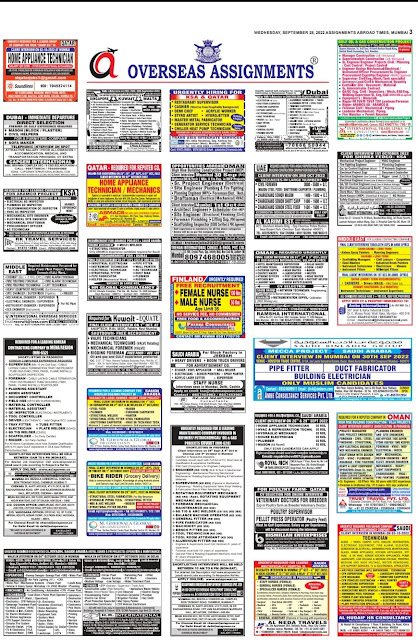 ASSIGNMENTS ABROAD TIMES MUMBAI NEWSPAPER JOBS TODAY 28 SEPTEMBER 2022