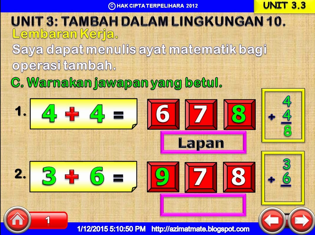 AZIMAT SEKOLAH RENDAH: MENULIS AYAT MATEMATIK BAGI OPERASI 