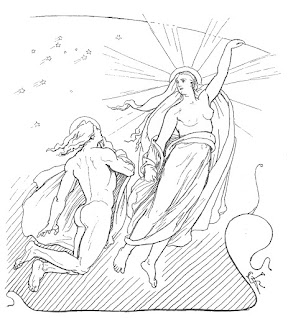 Máni, deus da Lua, e Sól, deusa do Sol, da mitologia nórdica. Arte de Lorenz Frølich