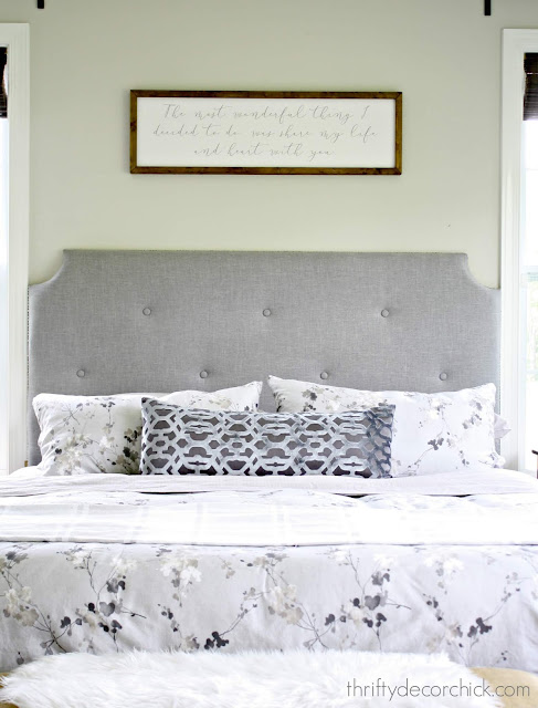 DIY tufted headboard light gray 