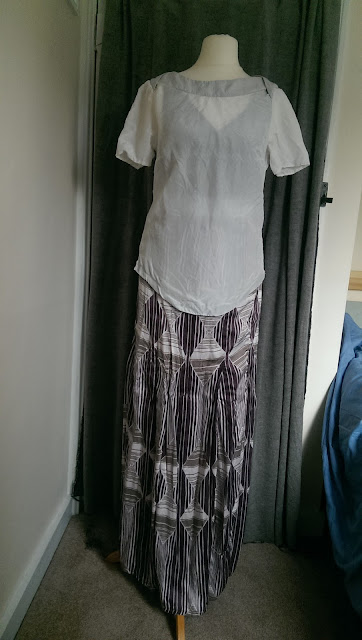 White silk t-shirt and Cavalli Maxi Dress