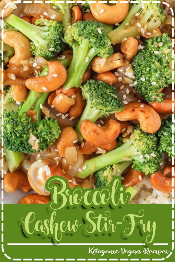 Easy, lightened-up Broccoli Cashew Stir-Fry makes a satisfying 30-minute weeknight meal! A healthy oil-free stir-fry with fresh flavors of garlic & ginger. #vegan #healthy #broccoli 