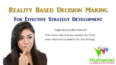 Image of woman looking thoughtful with the text: Reality Based Decision Making for Effective Strategy Development