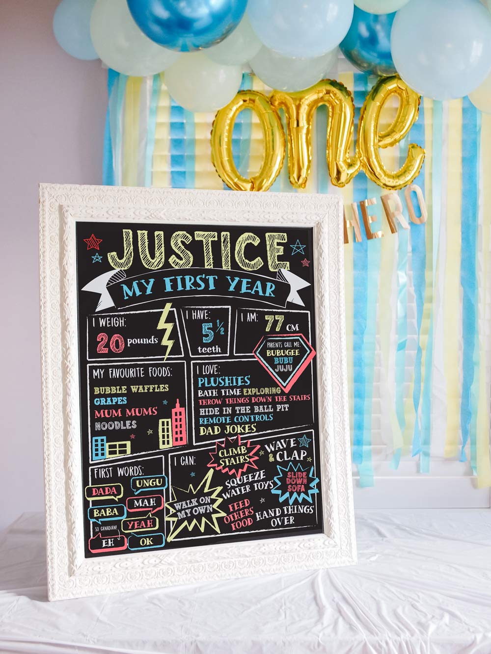 DIY Superhero First Birthday Milestone Chalkboard