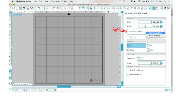 Silhouette Studio, Silhouette tutorial, page size, custom page size, add media size