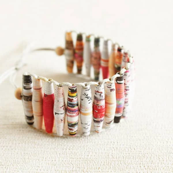 paper bead bracelet made using patterned papers