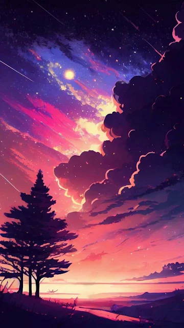 Sunset Night Sky Scenery Anime iPhone Wallpaper