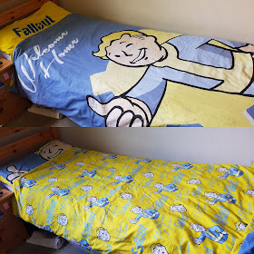 Dreamtex childrens gamer Bedding Fallout showing both sides of duvet cover and pillowcase