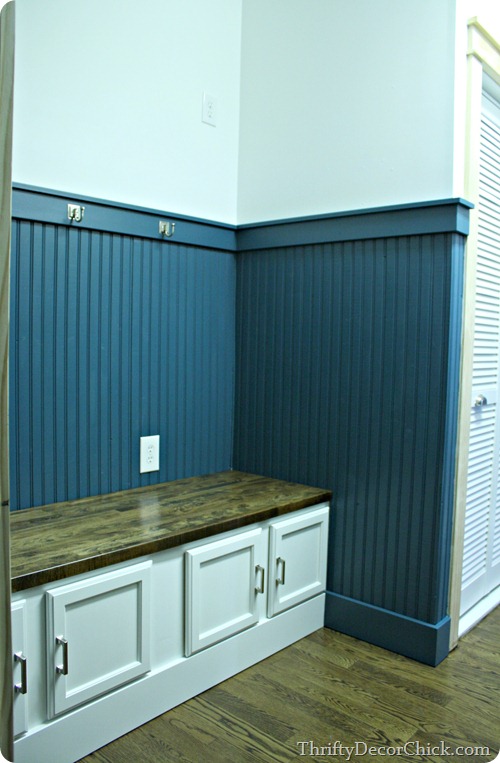 DIY mud room bench butcher block top