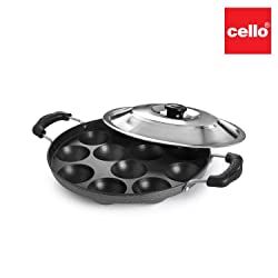 Cello Non-Stick 12 Cavity Appam Patra with Stainless Steel Lid