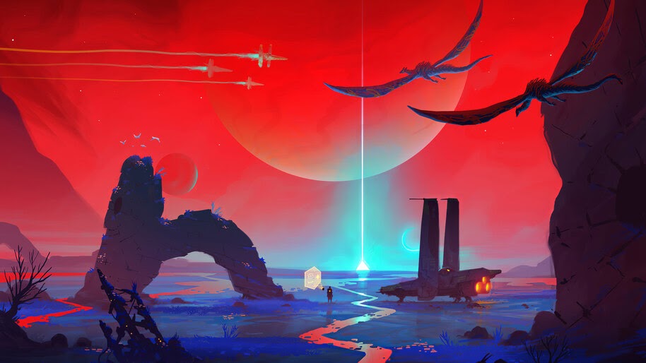 Sci-Fi, Spaceship, Planet, Landscape, 4K, #6.1273 Wallpaper