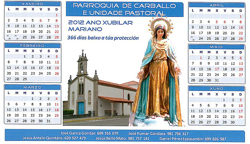 Año Jubilar Mariano en Carballo: Calendario 2012