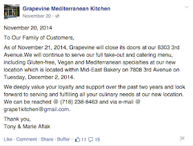 Grapevine Mediterrranean Kitchen Farewell Message