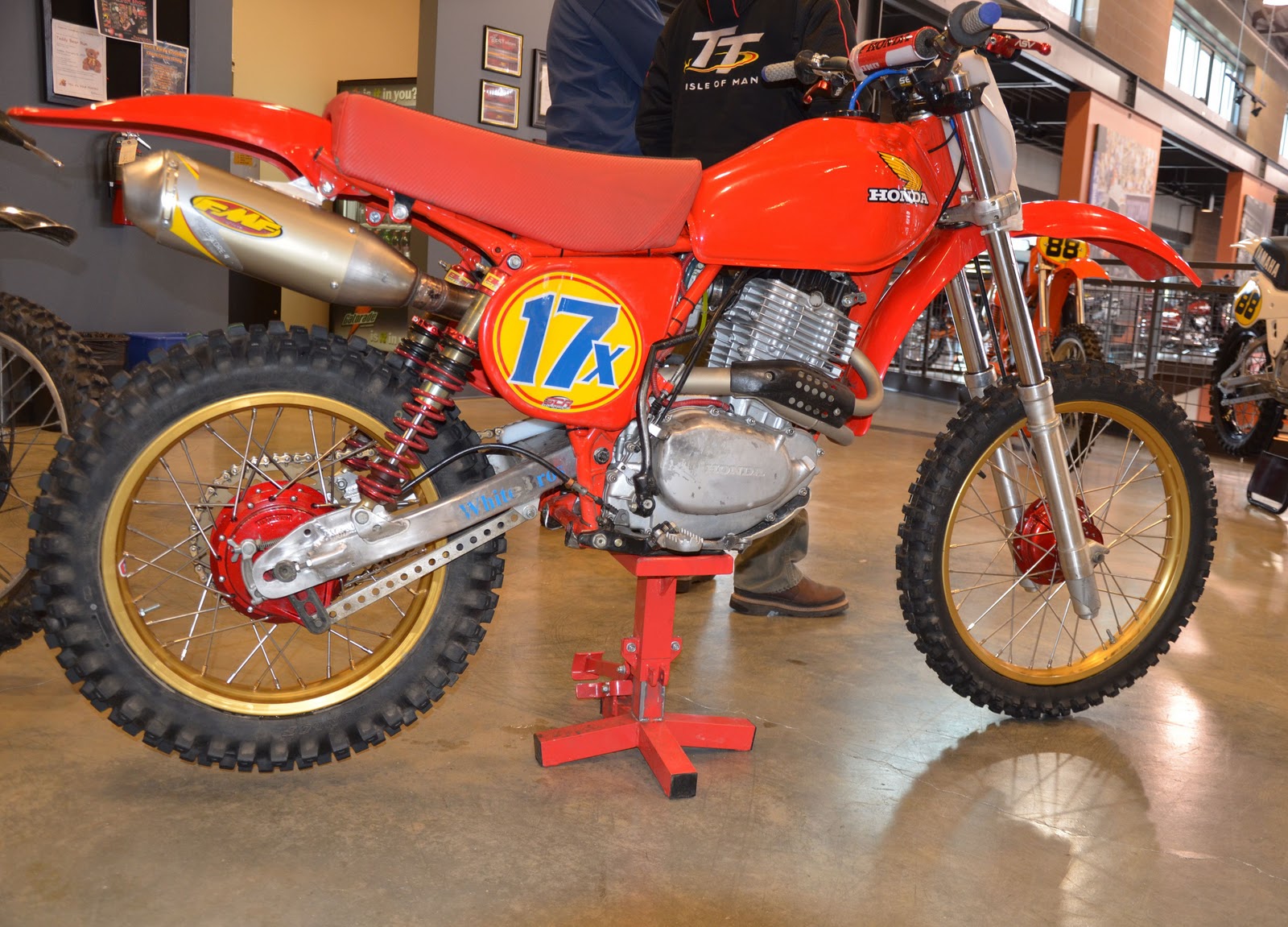 yamaha 250 dirt bike Very red, very modified Honda XR. Looks great and I'm sure fun to ride 