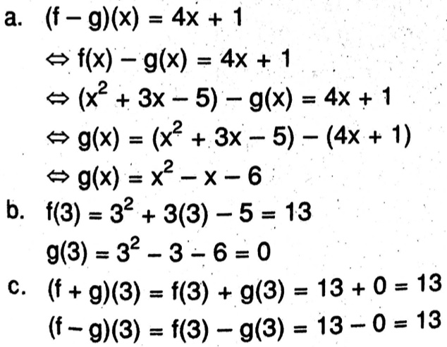 Diketahui f(x) = x2 + 3x - 5 dan (f - g)(x) = 4x + 1. Tentukan: - Mas Dayat