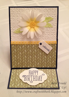 Craft with Beth: Daisy Delight Happy Birthday Gorgeous Easel Card Pretty Label Punch Daisy Punch Delightful Daisy DSP Designer Series Paper template