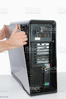 Closeup of hands casing cpu stock phot