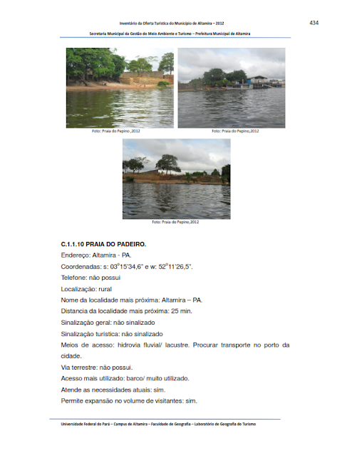 INVENTÁRIO DA OFERTA TURÍSTICA DO MUNICÍPIO DE ALTAMIRA - Pará - Brasil – 2012 – Parte III