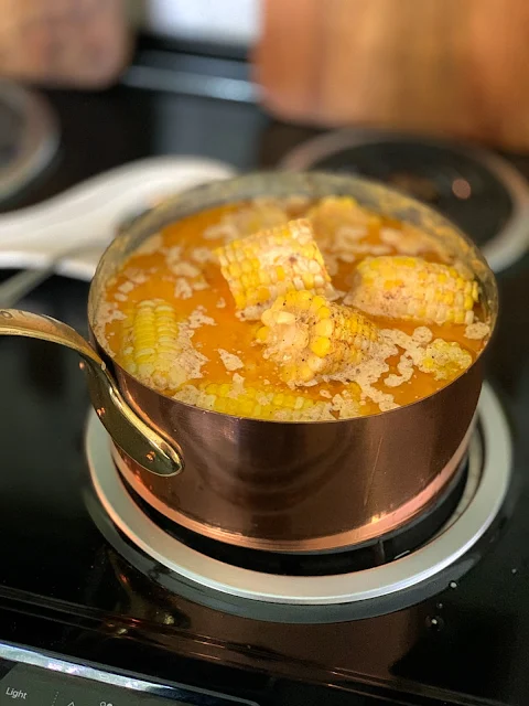 Milk Butter Boiled Mexican Street Corn is a brilliant way to prepare corn on the cobb.  If the name itself doesn't convince you, the clever method of crafting the recipe will.  Milk, Butter, Mexican flavors, who can resist?