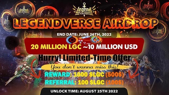 LegendVerse Airdrop of 1000 $LGC Tokens worth $500 USD Free