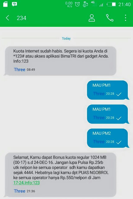 Cara Mendapatkan Kuota Gratis Kartu 3 Mulai dari 1GB Terbaru