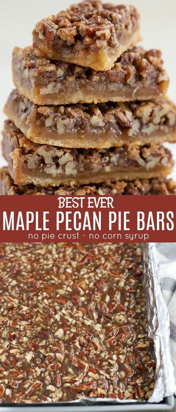 MAPLE PECAN BARS | Carlton Kitchen - Maple Pecan Pie Bars made with a brown sÃ¹gar shortbread crÃ¹st and a gooey  maple pecan filling. Sweet, salty, crÃ¹nchy, chewy – absolÃ¹tely addicting!