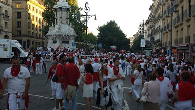 A very popular street - a sea of red and white