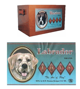 breed toy box - picture of entire box, and close-up of Lab picture